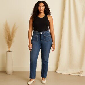 Vintage inspired High Rise Jeans with Front Patch Pockets Women’s Size 12